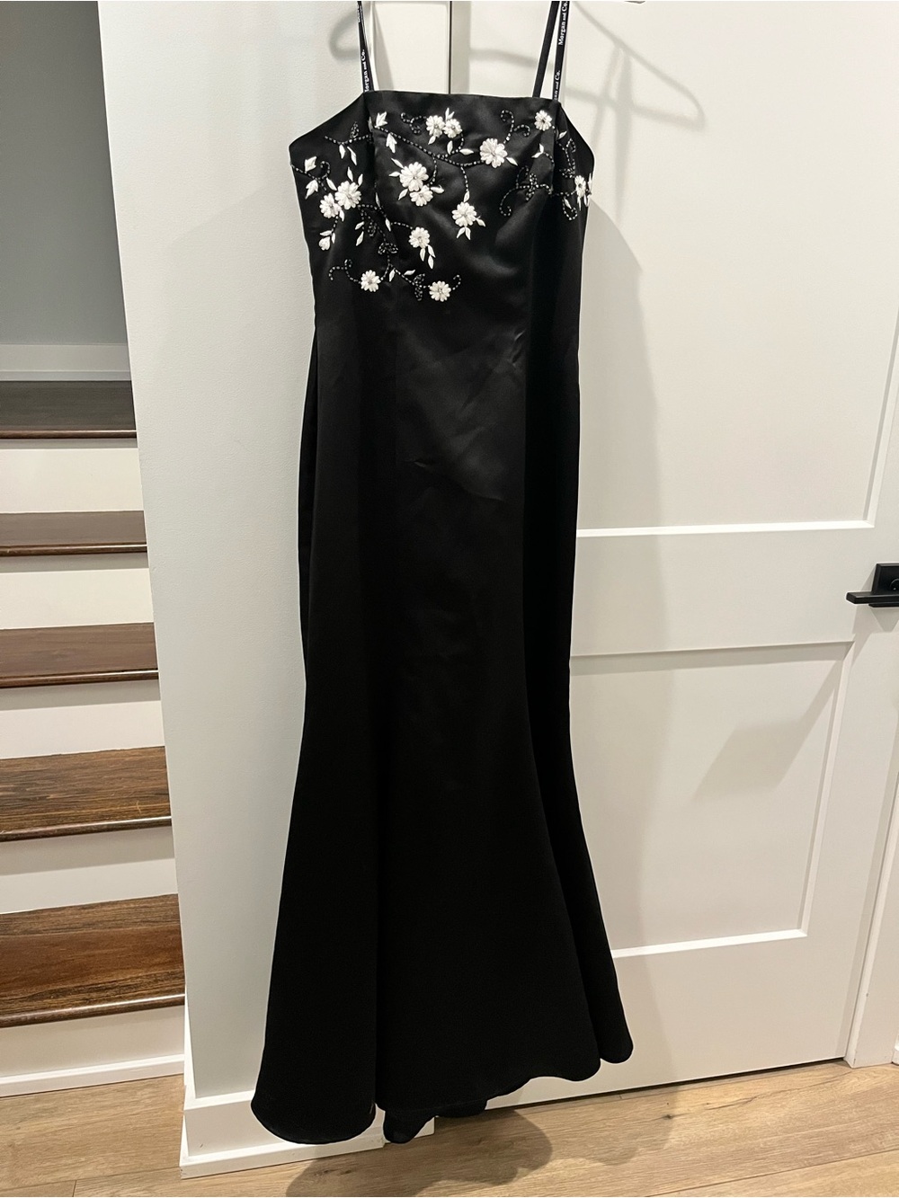 Black Strapless Evening Gown with Floral Embroidery